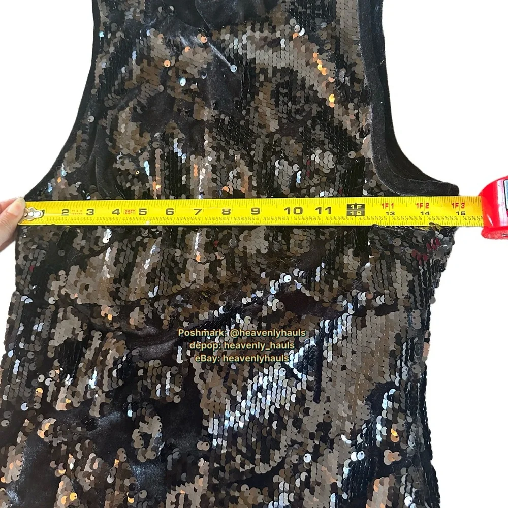 Genuine 2016 Black Sequin Mock Neck Velour Mini Dress - Picture 7 of 9
